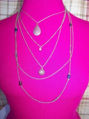 Blue Beaded Multi-Strand Necklace